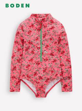 英国Mini BODEN粉红色小碎花长袖连体泳衣温泉防晒2-14岁G5403