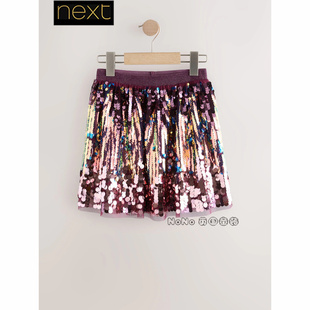 180 女大童亲子紫色亮片半身裙礼服新年AY0 Next英国正品 代购