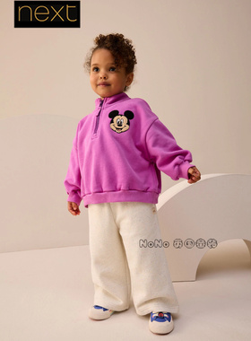 英国Next代购女童紫色米奇卫衣运动衫加绒立领1-7岁F76-047