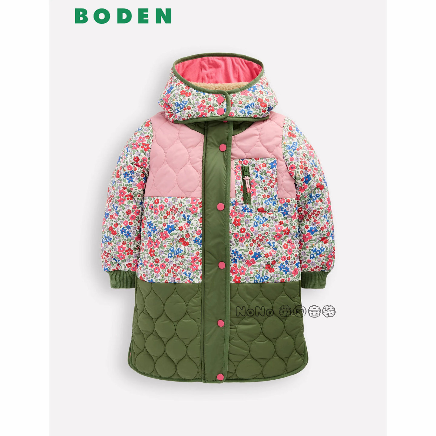 英国Mini BODEN女童绿色碎花外套棉服加厚棉衣长款2-14岁G5622