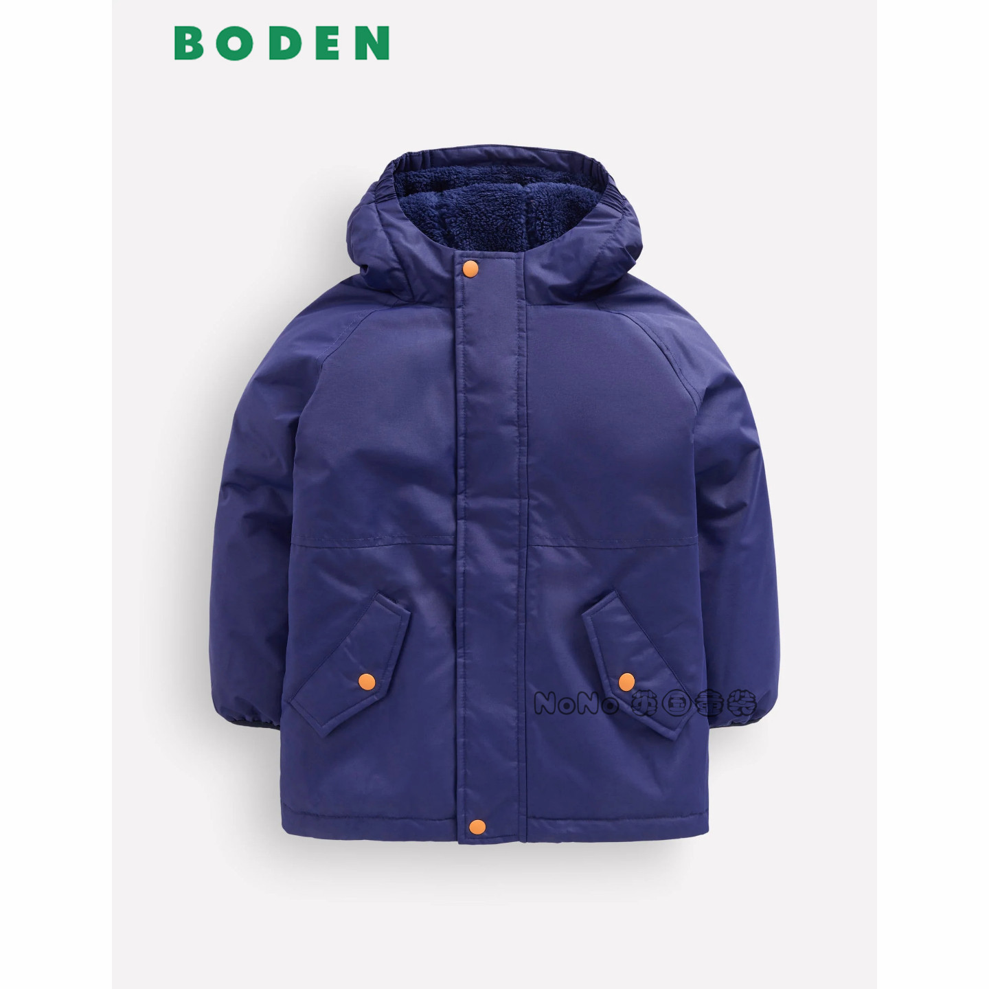 英国Mini BODEN男童蓝色外套棉服连帽棉衣加毛毛2-14岁新款B3166