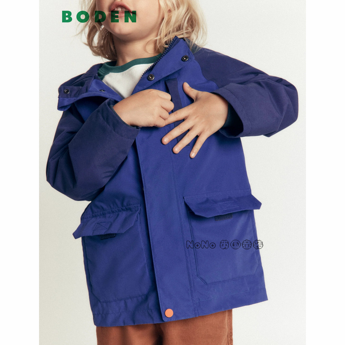 英国Mini Boden男童蓝色外套连帽中款风衣防雨冲锋衣2-14岁B3270