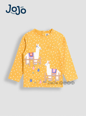 英国Jojo Maman Bebe女童黄色羊驼点贴布长袖T恤纯棉1-7岁F86-371
