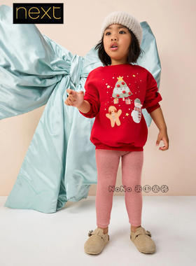 英国Next女童代购红色圣诞树雪人姜饼卫衣喇叭裤套装1-7岁F74-696