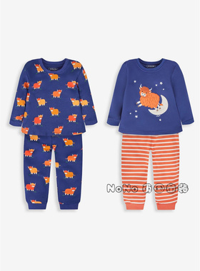 现货英国JoJo Maman bebe男童蓝色牦牛家居服长袖睡衣裤919-417