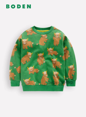 英国Mini Boden男童绿色牦牛印花卫衣运动衫套全棉2-8岁岁B3068