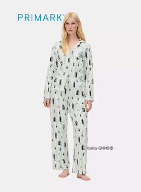 代购英国Primark女款成人大童迪士尼绿条纹长袖家居服睡衣裤开衫