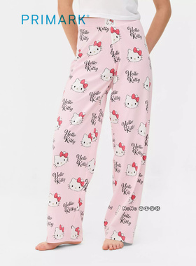 代购英国Primark女款成人大童粉色KITTY家居服睡裤纯棉