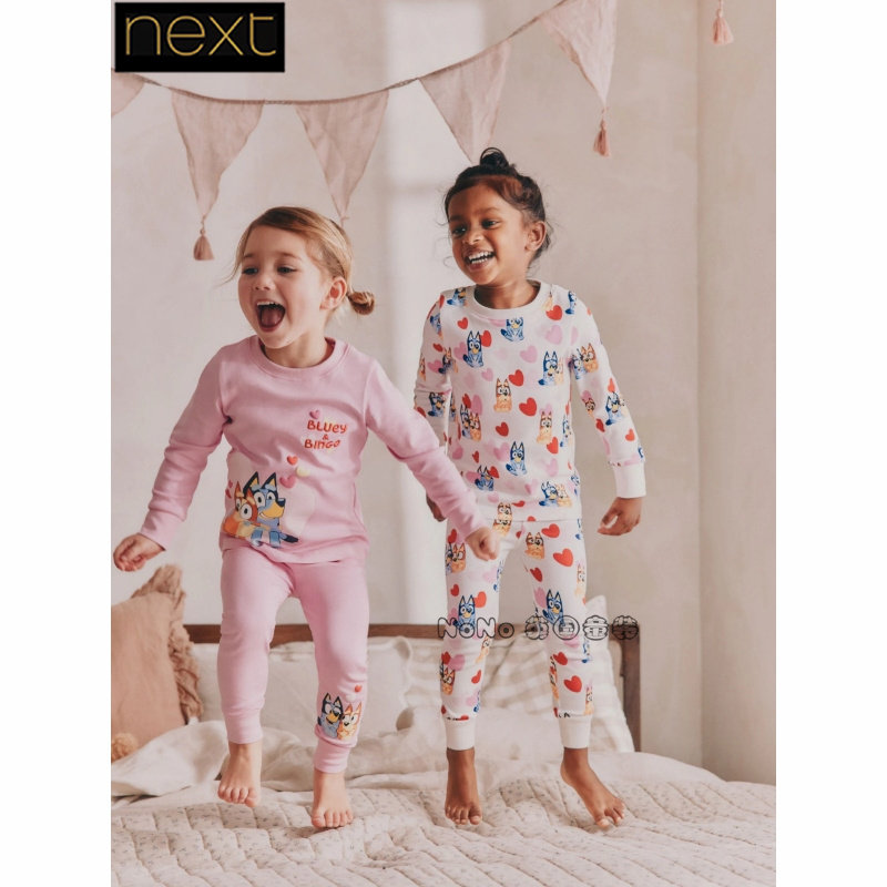 英国Next正品代购女童粉色布鲁伊长袖家居服睡衣秋裤纯棉AC1-131