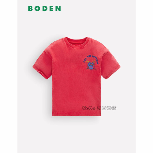 英国Mini BODEN正品男童红色架子鼓短袖T恤全棉2-14岁新款B3262