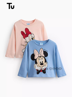 英国TU正品代购儿童粉蓝色米妮黛西长袖纯棉T恤休闲运动两件装