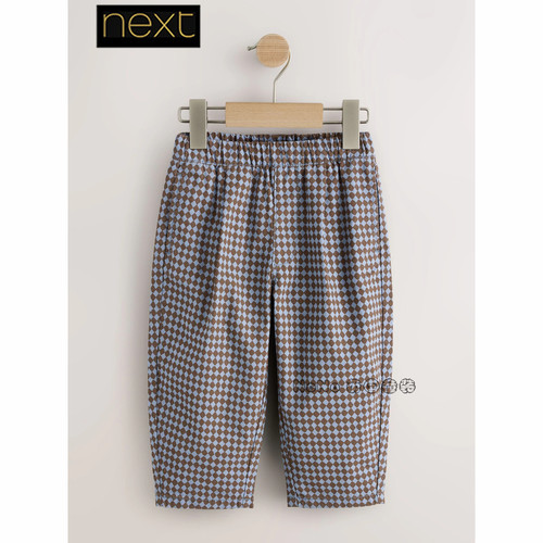 Next英国正品代购儿童棕蓝色格子全棉休闲长裤1-7岁新款V79-904