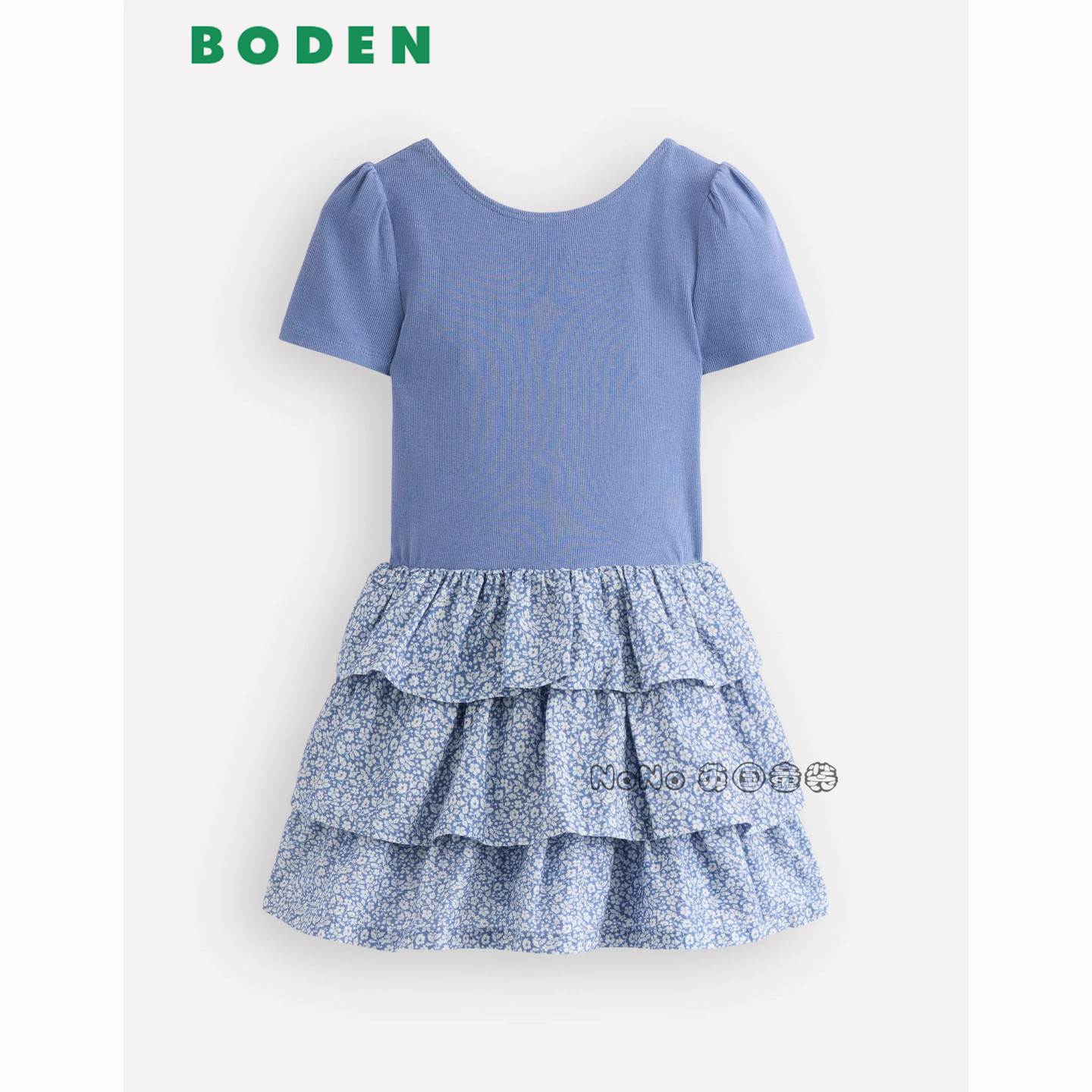 代购英国Mini Boden女童蓝色碎花全棉短袖连衣裙2-12岁新款G6102