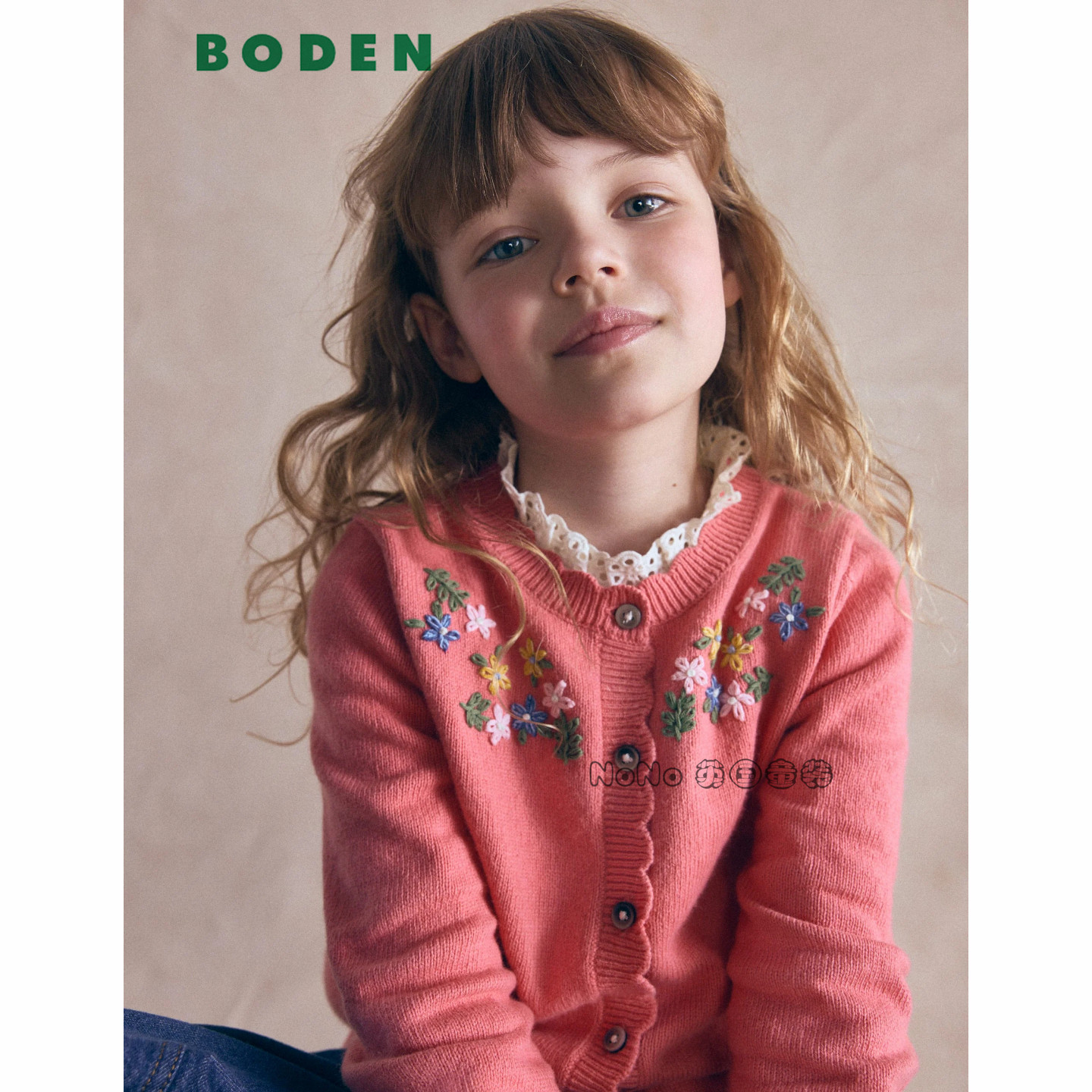 英国Mini BODEN女童粉色碎花刺绣毛衣针织开衫新款2-14岁G6122