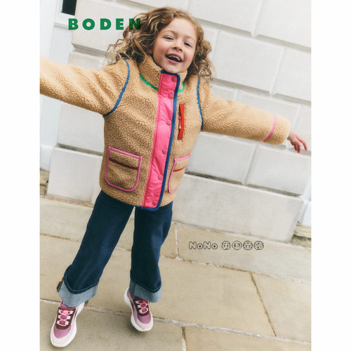 英国Mini BODEN女童彩虹条外套毛毛加厚保暖绒衣2-14岁新款G6108