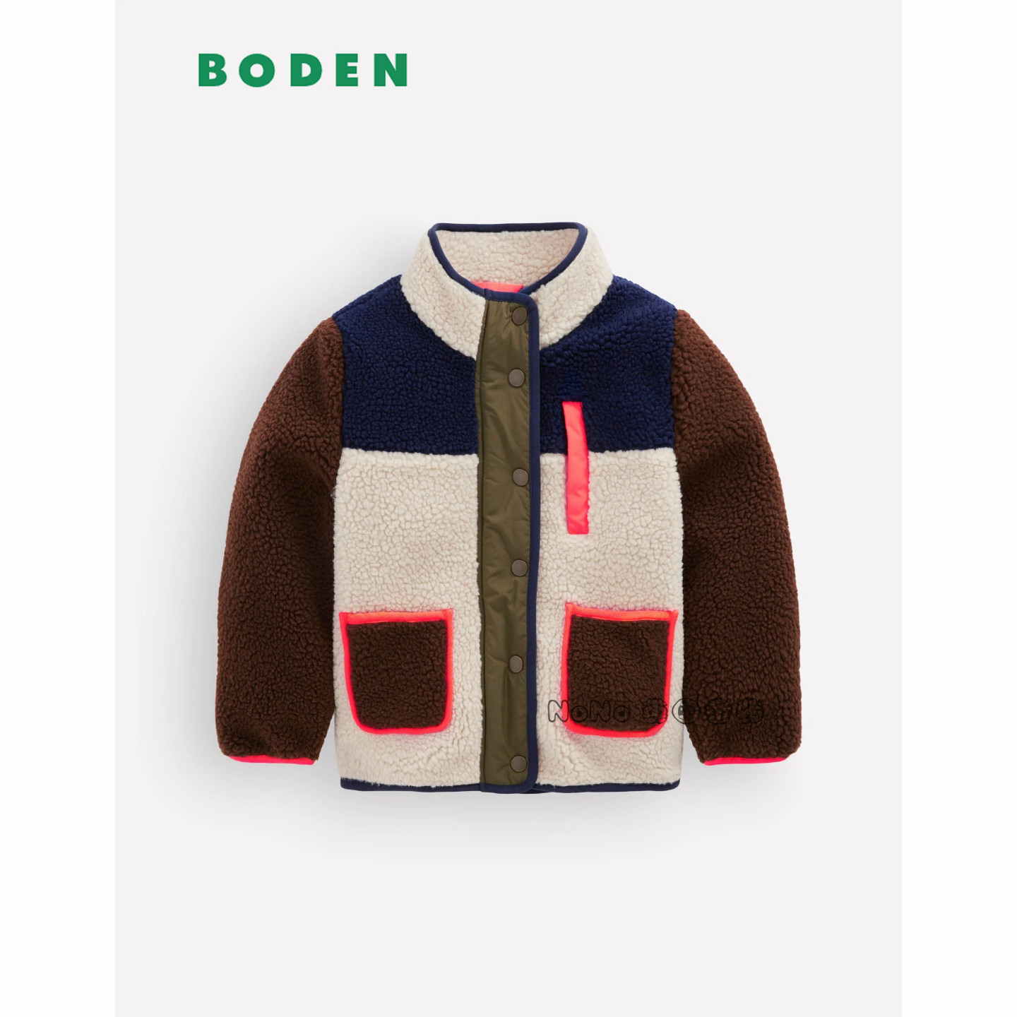 英国Mini BODEN女童蓝白拼色外套毛毛加厚保暖绒衣2-14岁G6108
