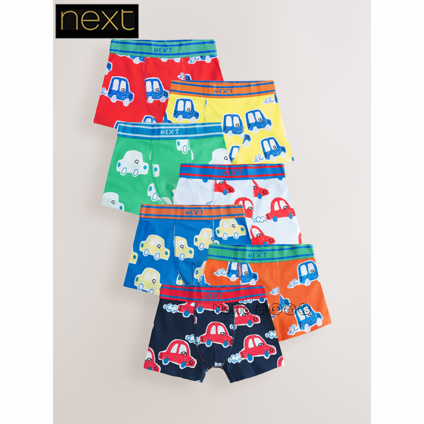 Next代购英国正品男中大童红蓝色汽车四角内裤短裤七条装AM6-275