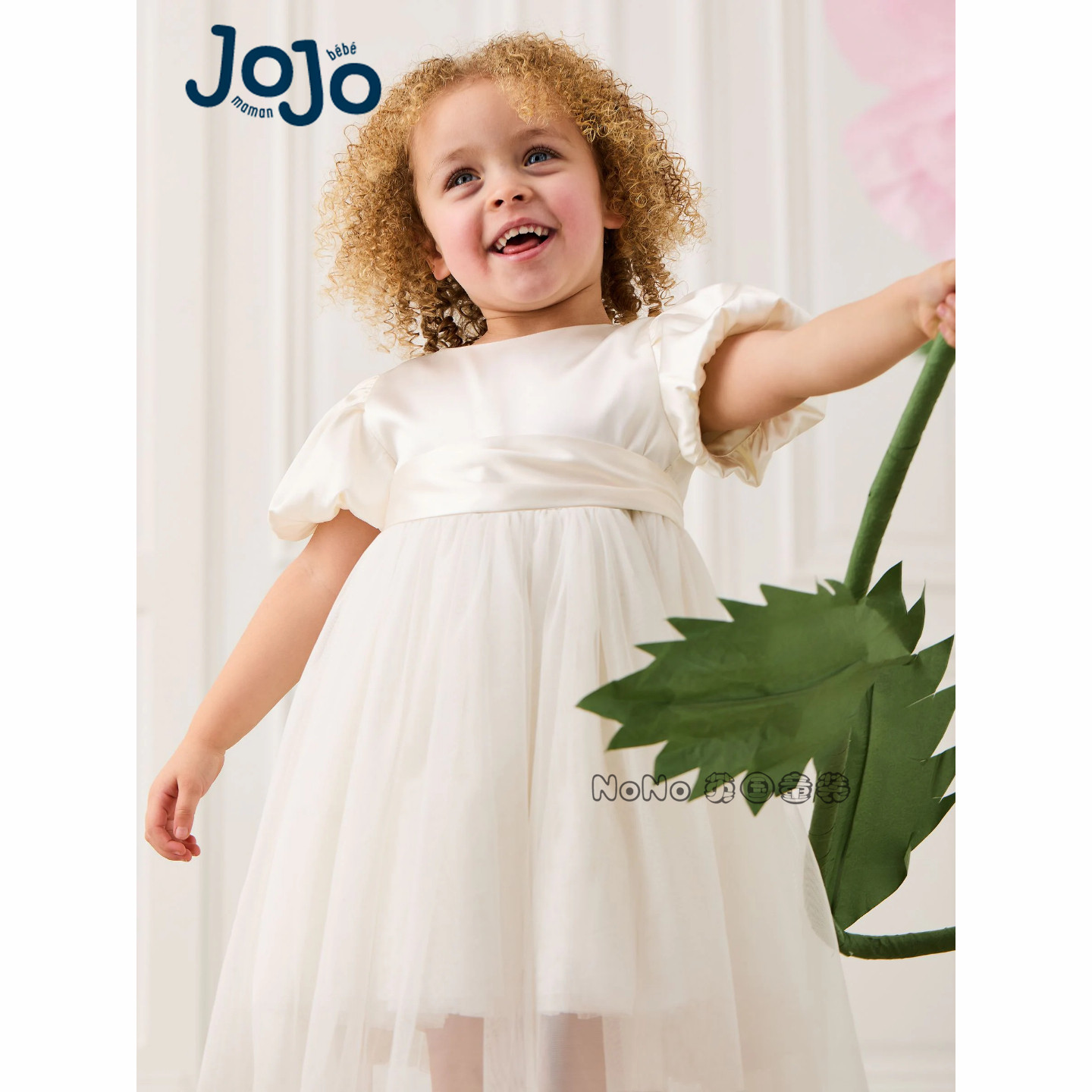 英国JoJo Maman Bebe女童白色缎面网纱礼服演出生日连衣裙AU5-374