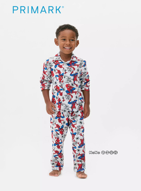 代购英国Primark男童灰色蜘蛛侠长袖家居服睡衣裤纯棉开衫1-10岁