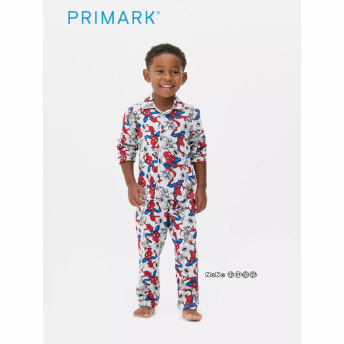 代购英国Primark男童灰色蜘蛛侠长袖家居服睡衣裤纯棉开衫1-10岁