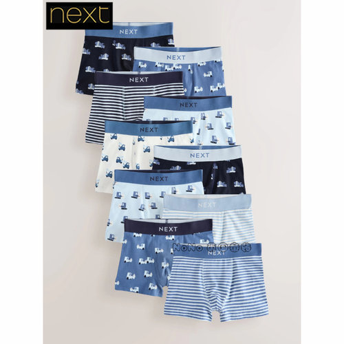 Next代购英国正品男中童蓝白挖掘机工程车平四角内裤短裤E98-861