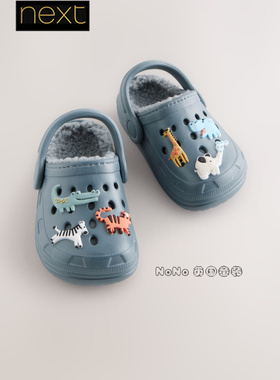 英国Next正品代购儿童蓝色长颈鹿大象加毛棉拖包头冬鞋拖E19-342