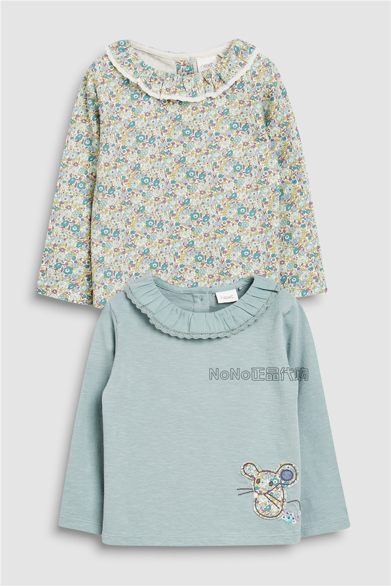现货英国Next正品女童薄荷绿色印花长袖T恤卡通老鼠打底衫632-509