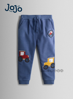 英国JoJo Maman Bebe男童蓝色拖拉机贴布刺绣长裤运动卫裤F87-376