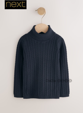 英国Next正品女童蓝色麻花高领针织衫毛衣防风1-10岁新款W11-252