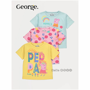 代购英国乔治George女童粉黄色小猪佩奇短袖T恤全棉新款1397796