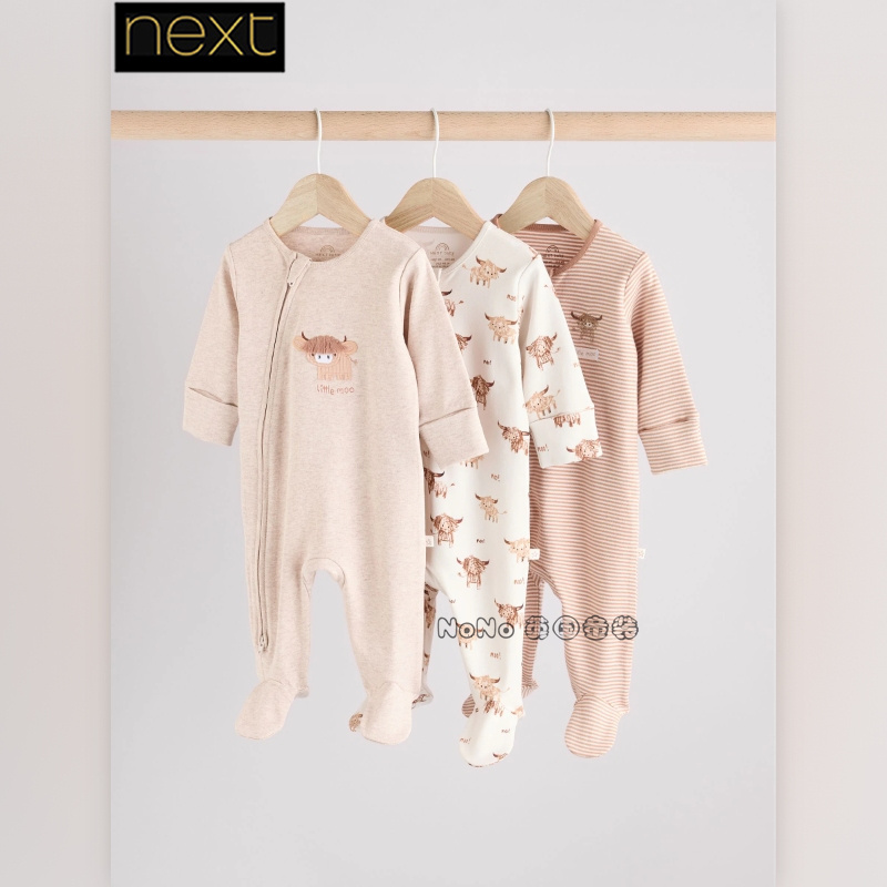 英国Next正品婴儿有机棉牦牛长袖连体睡衣纯棉长爬连脚E19-701