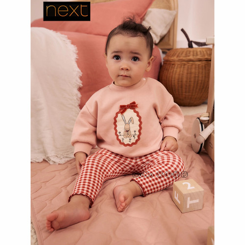 英国Next正品婴儿粉红色小兔子卫衣打底裤套装0-2岁新款G93-086