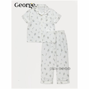 英国乔治George女大童款蓝白色碎花短袖家居服睡衣裤全棉1393345