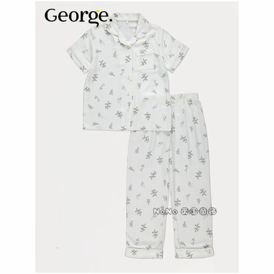 英国乔治George女大童款蓝白色碎花短袖家居服睡衣裤全棉1393345