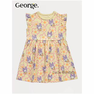 代购英国乔治George女童黄色黛西印花飞袖短袖连衣裙全棉1378233