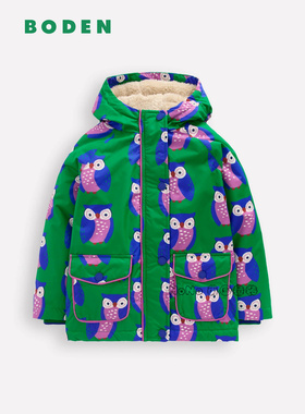 代购英国Mini BODEN女童绿色猫头鹰外套羊羔毛棉服加厚棉衣G5564