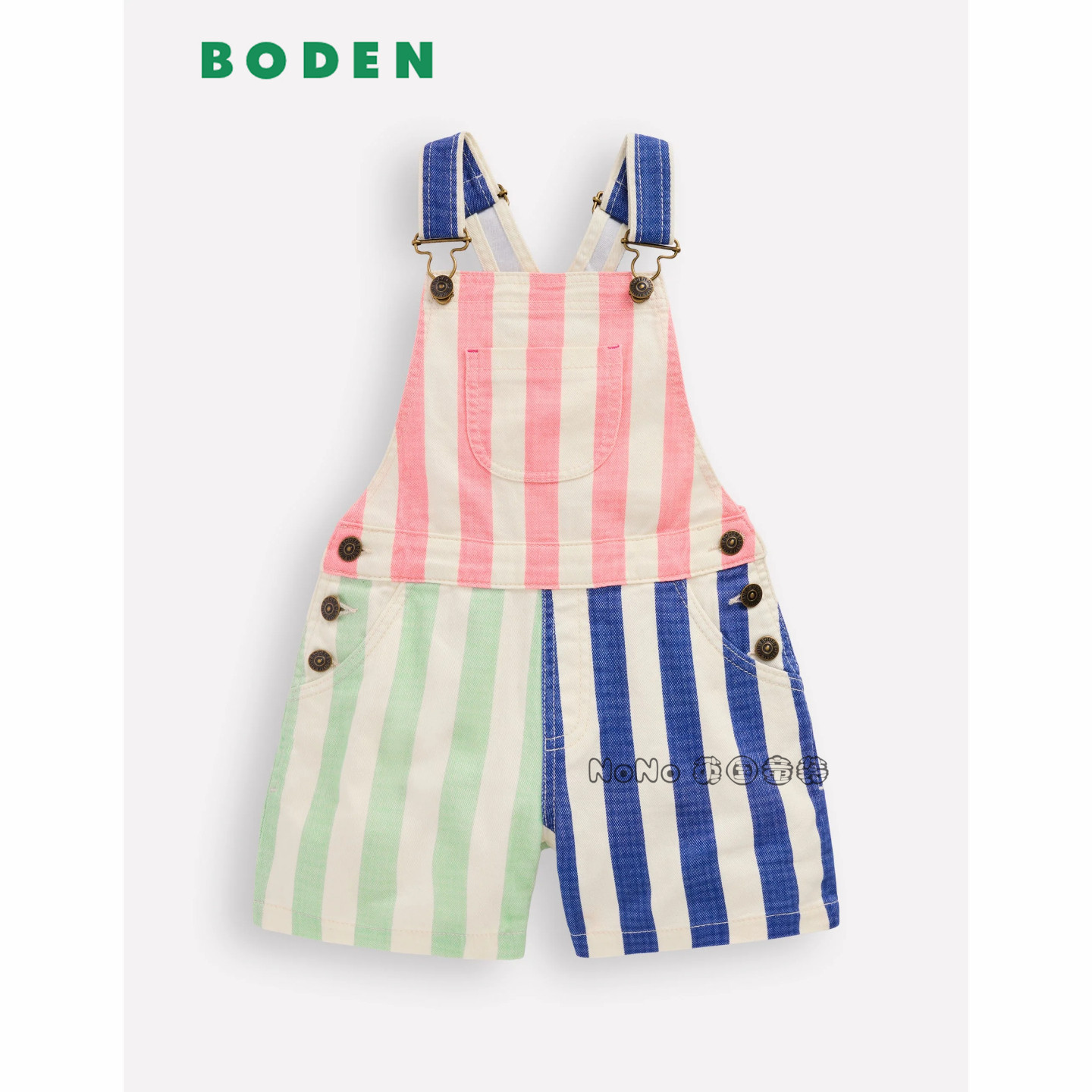 英国Mini Boden女童蓝粉色竖条纹背带裤牛仔短裤新款2-14岁G5855