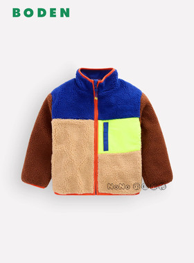 英国Mini BODEN男童蓝咖拼色外套羊羔毛棉服加厚2-14岁新款B3269