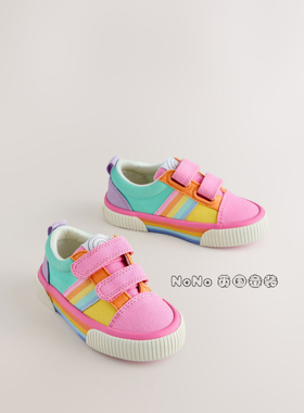 英国NEXT LITTLE BIRD系列女童粉色彩虹魔术贴休闲帆布鞋F03-738