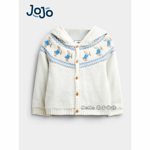 英国JoJo Maman Bebe婴儿白色彼得兔连帽毛衣针织开衫新款G29-077