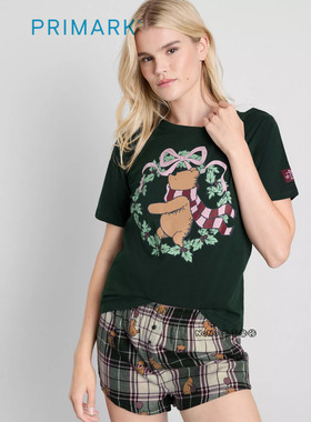英国Primark女款成人大童小熊维尼噗噗全棉短袖家居服睡衣裤9416