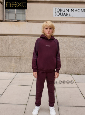 Next英国代购男大童亲子紫红色连帽卫衣裤运动套装3-16岁W31-893