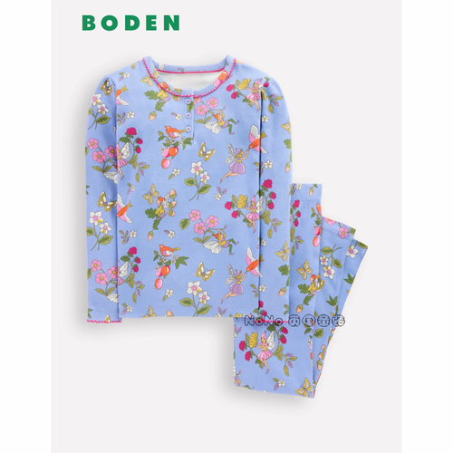 现货英国Mini Boden女童蓝色花仙子碎花长袖家居服纯棉秋裤G5645