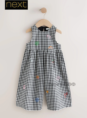 Next英国正品代购新款黑白色格子樱桃刺绣休闲连身全棉H96-771