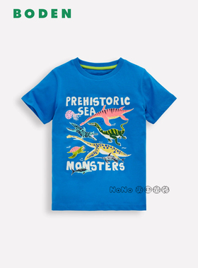 英国Mini BODEN男童夜光恐龙鳄鱼海龟旗鱼短袖T恤全棉2-14岁B3024