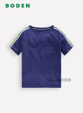 代购英国Mini BODEN男童藏青色条纹挖掘机短袖T恤全棉2-14岁B3159