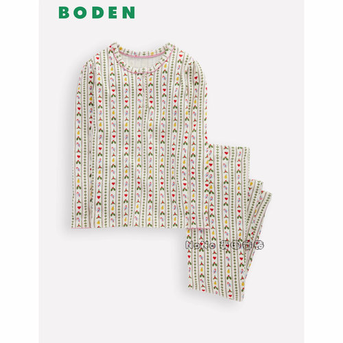 英国Mini Boden女童乳白色小碎花爱心长袖家居服睡衣秋裤G5645