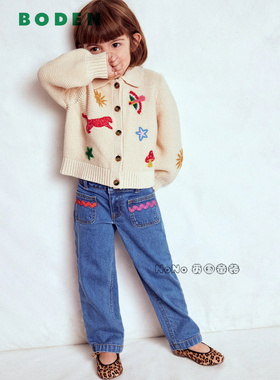 英国Mini BODEN女童蘑菇鹦鹉刺绣翻领毛衣针织开衫2-14岁G5575