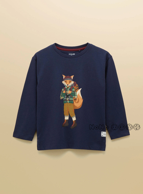 英国兔Next官网代购男童深蓝色狐狸长袖T恤运动纯棉1-10岁F12-211