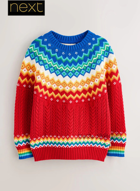 英国Little Bird代购儿童红蓝色新年费尔岛毛衣纯棉1-10岁F20-091